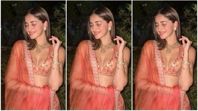 Ananya Panday arrived at Ayushmann's Diwali bash with Karan Johar and Manish Malhotra. The star posed with the filmmaker and the designer for the paparazzi, and later, she shared several pictures on Instagram with the caption, "Let Diwali season begin." Her ensemble is from Gopi Vaid Designs. Keep scrolling to find out where you can get the exact look. (Instagram/@ananyapanday) Ananya Panday arrived at Ayushmann's Diwali bash with Karan Johar and Manish Malhotra. The star posed with the filmmaker and the designer for the paparazzi, and later, she shared several pictures on Instagram with the caption, "Let Diwali season begin." Her ensemble is from Gopi Vaid Designs. Keep scrolling to find out where you can get the exact look. (Instagram/@ananyapanday)