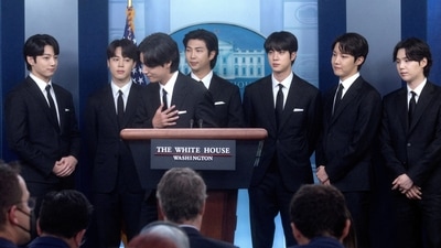 Kim Taehyung, Kim Seokjin, Jeon Jeongguk, Kim Namjoon, Park Jimin, Jung Hoseok and Min Yoon-gi make up BTS. (REUTERS)