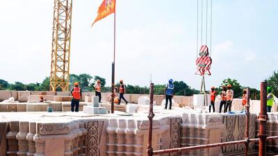 Construction underway at the site of Shri Ram Janmabhoomi Temple, in Ayodhya on Wednesday. (ANI) Construction underway at the site of Shri Ram Janmabhoomi Temple, in Ayodhya on Wednesday. (ANI)