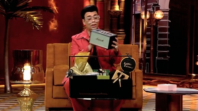 Karan Johar unboxing the Koffee hamper. Karan Johar unboxing the Koffee hamper.