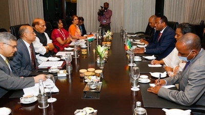 Rajnath Singh meets African counterparts ahead of India-Africa Defence Dialogue (Twitter) Rajnath Singh meets African counterparts ahead of India-Africa Defence Dialogue (Twitter)