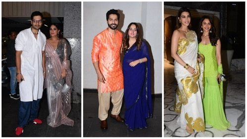 Ali Fazal and Richa Chadha, Varun Dhawan and Natasha Dalal, Kriti Sanon and Rakul Preet Singh at Ayushmann Khurrana's Diwali bash. (Varinder Chawla)