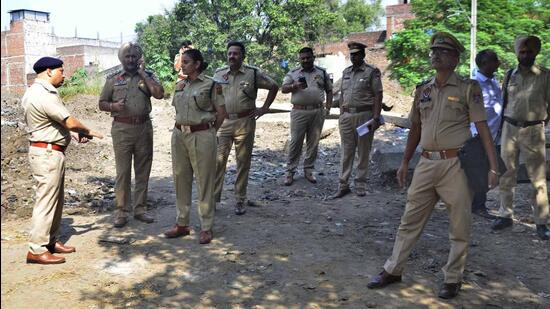 Tension gripped the Santpura area in Miller Ganj in Ludhiana after unidentified miscreants vandalised the idol of Goddess Kali. The police reached the spot and initiated a probe. The city police and the Government Railway Police (GRP) rushed to the spot. (Harvinder Singh/ HT)