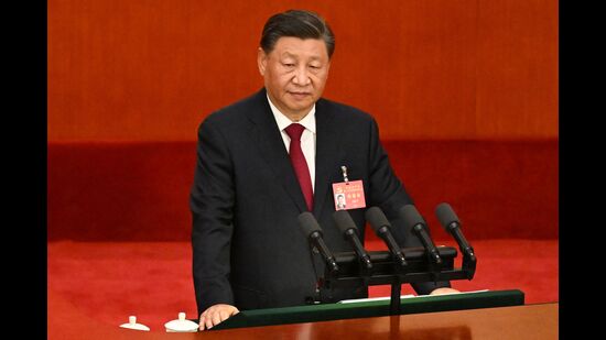 China's President Xi Jinping gives a speech during the opening session of the 20th Chinese Communist Party's Congress at the Great Hall of the People, Beijing, October 16, 2022 (AFP)