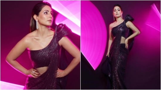 Hina Khan’s glam wardrobe is drool-worthy. The actor, who is an absolute fashionista, keeps sharing snippets from her best-dressed diaries on her Instagram profile. Be it a casual attire with a twist or glimpses of her festive fashion, the actor ensures to drop major cues of fashion with every post that she makes on her Instagram profile. A day back, Hina shared a slew of pictures of herself decked up in the stunning six yards of grace.(Instagram/@realhinakhan)