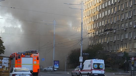 Russia-Ukraine War: A smoke rises after a drone fired on buildings in Kyiv, Ukraine.(AP)