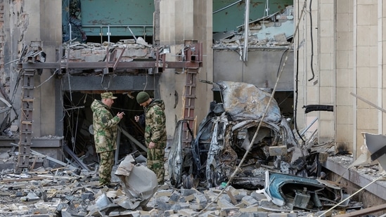 Russia-Ukraine War: A view shows the city administration building hit by recent shelling in the course of Ukraine-Russia conflict, in Donetsk.(REUTERS)