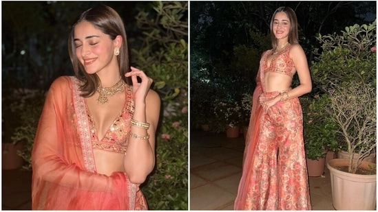 Ananya Panday was among a host of stars who attended Ayushmann Khurrana and his wife Tahira Kashyap's grand Diwali bash in Mumbai last night. The guest list included celebrities like Karan Johar, Manish Malhotra, Ekta Kapoor, Rakul Preet Singh, Kriti Sanon, Varun Dhawan and his wife Natasha Dalal, Sanya Malhotra, Taapsee Pannu, Huma Qureshi, newlyweds Richa Chadha and Ali Fazal, and Kartik Aaryan.(Instagram/@ananyapanday)