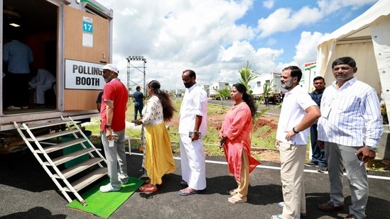 Rahul Gandhi waits in queue to cast his vote for the next party chief.(Congress/ Twitter)