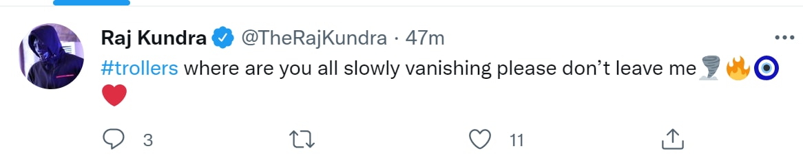 Raj Kundra's tweet.