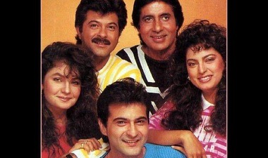 Anil Kapoor with Sanjay Kapoor, Amitabh Bachchan, Juhi Chawla and Pooja Bhatt in a throwback picture. Anil Kapoor with Sanjay Kapoor, Amitabh Bachchan, Juhi Chawla and Pooja Bhatt in a throwback picture.