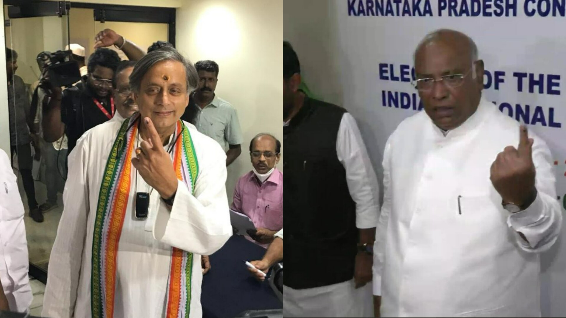 Congress presidential candidates Shashi Tharoor (L) and Mallikarjun Kharge (R) cast their votes in Kerala and Karnataka, respectively. Congress presidential candidates Shashi Tharoor (L) and Mallikarjun Kharge (R) cast their votes in Kerala and Karnataka, respectively.