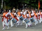 Volunteers of the Rashtriya Sevika Samiti, the women's wing of the Rashtriya Swayamsevak Sangh (RSS) take part in 'Path Sanchalan' as part of RSS Foundation Day celebrations, in Prayagraj, October 15. (ANI) Volunteers of the Rashtriya Sevika Samiti, the women's wing of the Rashtriya Swayamsevak Sangh (RSS) take part in 'Path Sanchalan' as part of RSS Foundation Day celebrations, in Prayagraj, October 15. (ANI)