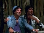 Amitabh Bachchan and Dharmendra played friends in Sholay. Amitabh Bachchan and Dharmendra played friends in Sholay.