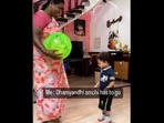 Toddler playing with house help. Toddler playing with house help.