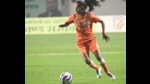 Anita from Jharkhand in action during the ongoing U-17 football world cup. Anita from Jharkhand in action during the ongoing U-17 football world cup.