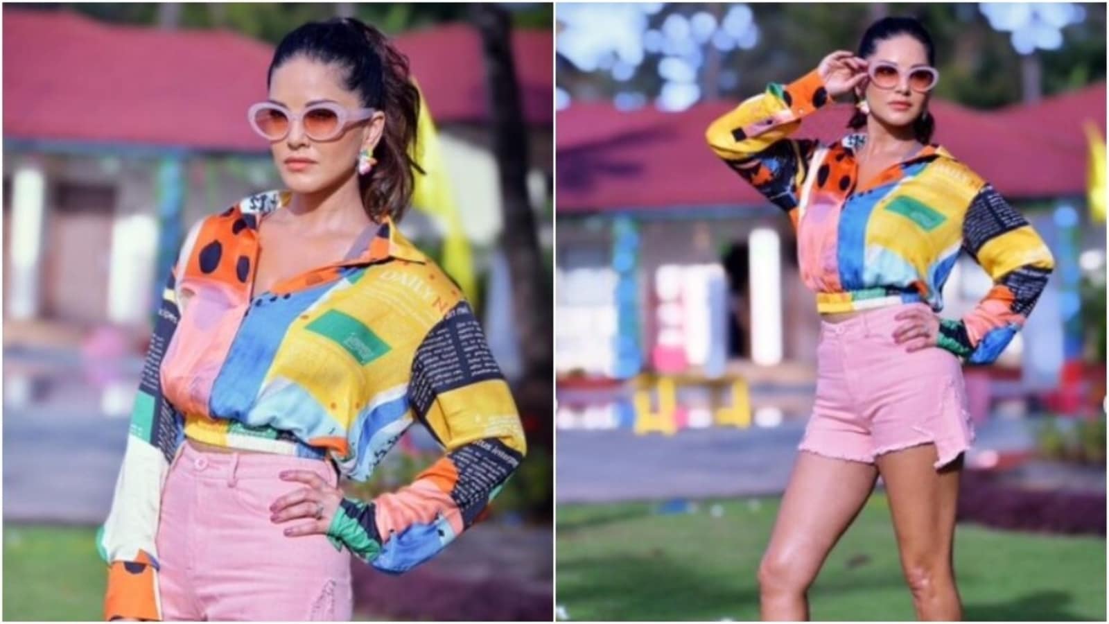 sunny-leone-in-multicoloured-top-shorts-is-a-splash-of-colours-on-instagram