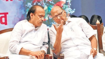 Pune, India - October 29, 2018: Nationalist Congress Party leaders Ajit Pawar and Sharad Pawar at the samvidhan bachao (save the Constitution) rally organised at Ganesh Kala Krida Manch on Monday. in Pune, India, on Monday, October 29, 2018. (Photo by Rahul Raut/HT PHOTO) Pune, India - October 29, 2018: Nationalist Congress Party leaders Ajit Pawar and Sharad Pawar at the samvidhan bachao (save the Constitution) rally organised at Ganesh Kala Krida Manch on Monday. in Pune, India, on Monday, October 29, 2018. (Photo by Rahul Raut/HT PHOTO)