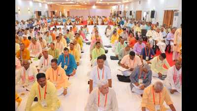 National executive meeting of the RSS under way at Gauhania in Prayagraj. (HT photo) National executive meeting of the RSS under way at Gauhania in Prayagraj. (HT photo)