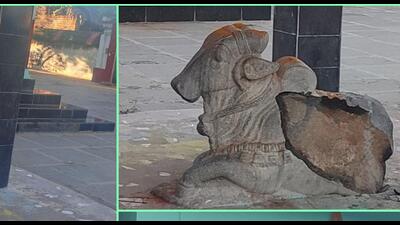 The idol at the temple in Kanaparthi village of N G Pandu block was erected in front of the sanctum sanctorum of Lord Shiva. (HT Photo) The idol at the temple in Kanaparthi village of N G Pandu block was erected in front of the sanctum sanctorum of Lord Shiva. (HT Photo)