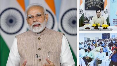 Prime Minister Narendra Modi reviews the progress of National Maritime Heritage Complex site at Lothal, Gujarat, through video conferencing on Tuesday. (PTI/PIB) Prime Minister Narendra Modi reviews the progress of National Maritime Heritage Complex site at Lothal, Gujarat, through video conferencing on Tuesday. (PTI/PIB)