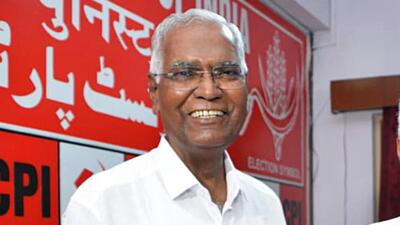 Communist Party of India (CPI) general secretary D Raja was re-elected at the party congress in Andhra Pradesh’s Vijaywada (JD(U) Twitter) Communist Party of India (CPI) general secretary D Raja was re-elected at the party congress in Andhra Pradesh’s Vijaywada (JD(U) Twitter)