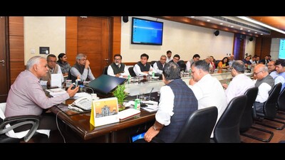 Chief secretary Durga Shankar Mishra meeting India’s high commissioners/ambassadors on Tuesday. (HT)