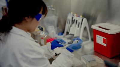 A scientist works at the Pfizer vaccine research and development facility in Pearl River, New York, US. (Bloomberg)