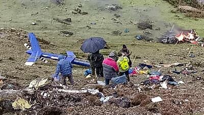 Kedarnath: Locals at the site after a helicopter carrying pilgrims crashed near Kedarnath in Uttarakhand, Tuesday, Oct 18, 2022. (PTI Photo) (PTI10_18_2022_000094A) (PTI) Kedarnath: Locals at the site after a helicopter carrying pilgrims crashed near Kedarnath in Uttarakhand, Tuesday, Oct 18, 2022. (PTI Photo) (PTI10_18_2022_000094A) (PTI)