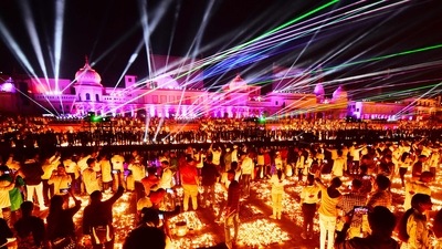 File photo: People watch a laser show on the banks of the river Sarayu during Deepotsav celebrations on the eve of the of Diwali in Ayodhya. (AFP) File photo: People watch a laser show on the banks of the river Sarayu during Deepotsav celebrations on the eve of the of Diwali in Ayodhya. (AFP)