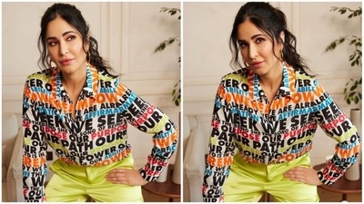 Katrina Kaif once again gave the fashion gods a run for their money with her funky yet stylish outfit. For the latest promotional event of Phone Bhoot, Katrina opted for a semi-formal look. She donned a multi-coloured printed shirt and cargo trousers. (Instagram/@katrinakaif) Katrina Kaif once again gave the fashion gods a run for their money with her funky yet stylish outfit. For the latest promotional event of Phone Bhoot, Katrina opted for a semi-formal look. She donned a multi-coloured printed shirt and cargo trousers. (Instagram/@katrinakaif)