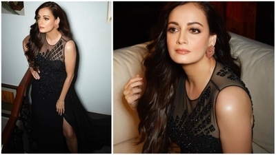 Dia Mirza recently treated her Instagram handle with a series of glamorous photos of herself in a dazzling black gown that will surely leave you spellbound. (Instagram/@diamirzaofficial) Dia Mirza recently treated her Instagram handle with a series of glamorous photos of herself in a dazzling black gown that will surely leave you spellbound. (Instagram/@diamirzaofficial)