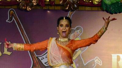 A participant performing during the PU Youth and Heritage festival organised at Ramgarhia College in Ludhiana. (Harvinder Singh/HT)