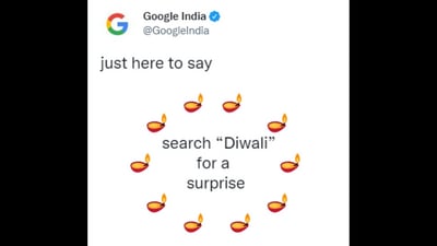 Screenshot of the tweet through which Google announced its Diwali surprise. (Twitter/@GoogleIndia) Screenshot of the tweet through which Google announced its Diwali surprise. (Twitter/@GoogleIndia)