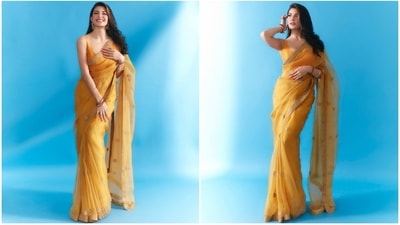 Sarees are a woman's best friend, and your favourite Bollywood fashionistas know it too. Jacqueline Fernandez is the latest star to prove the same to us with her pictures from a new photoshoot. She dressed in a gorgeous yellow saree and matching blouse to attend an event and later dropped images of herself in the traditional look on social media. (Instagram) Sarees are a woman's best friend, and your favourite Bollywood fashionistas know it too. Jacqueline Fernandez is the latest star to prove the same to us with her pictures from a new photoshoot. She dressed in a gorgeous yellow saree and matching blouse to attend an event and later dropped images of herself in the traditional look on social media. (Instagram)