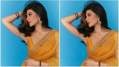 On Monday, Jacqueline's stylist Chandni Whabi took to Instagram to share pictures of the Ram Setu actor in the beauteous yellow saree. It is from the shelves of ace couturier Sabyasachi's eponymous label. (Instagram) On Monday, Jacqueline's stylist Chandni Whabi took to Instagram to share pictures of the Ram Setu actor in the beauteous yellow saree. It is from the shelves of ace couturier Sabyasachi's eponymous label. (Instagram)