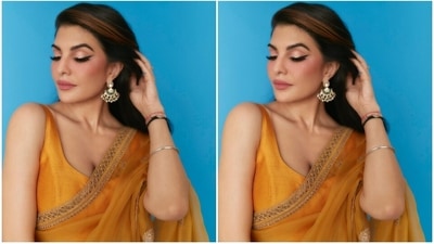 Diwali is right around the corner, and Jacqueline's saree seems like a perfect fit for attending puja at home, enjoying a late-night party with friends or visiting relatives for celebrations. You can either keep it lowkey like the actor or amp up the look by tying your tresses in a bun and wearing heavy jewellery. (Instagram) Diwali is right around the corner, and Jacqueline's saree seems like a perfect fit for attending puja at home, enjoying a late-night party with friends or visiting relatives for celebrations. You can either keep it lowkey like the actor or amp up the look by tying your tresses in a bun and wearing heavy jewellery. (Instagram)