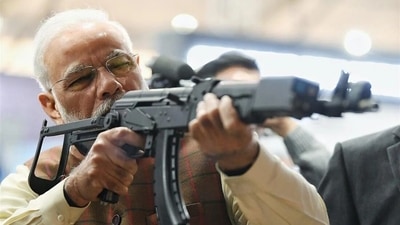 A file photo of PM Modi from 2020 DefExpo. A file photo of PM Modi from 2020 DefExpo.