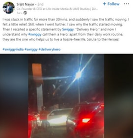 Srijit Nayyar shared a video of the Swiggy delivery executive. (LinkedIn/@SrijitNayyar)