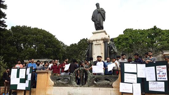 Students hold placards during a protest against the Citizenship Amendment Act 2019 in Bengaluru.