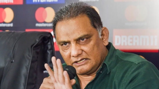 Hyderabad Cricket Association (HCA) President Mohammad Azharuddin addresses media at Rajiv Gandhi International Cricket Stadium, in Hyderabad(PTI)