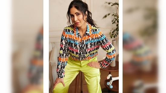 Katrina Kaif shared two photos of herself on her Instagram handle and captioned it, "Had a lot to say …… so I put it on my shirt."(Instagram/@katrinakaif)