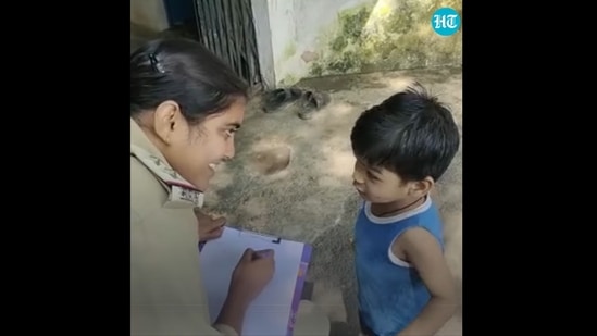The image shows the toddler named Hamza filing a police complaint against his mom for 'stealing' his candies and chocolates.(Instagram/HT)