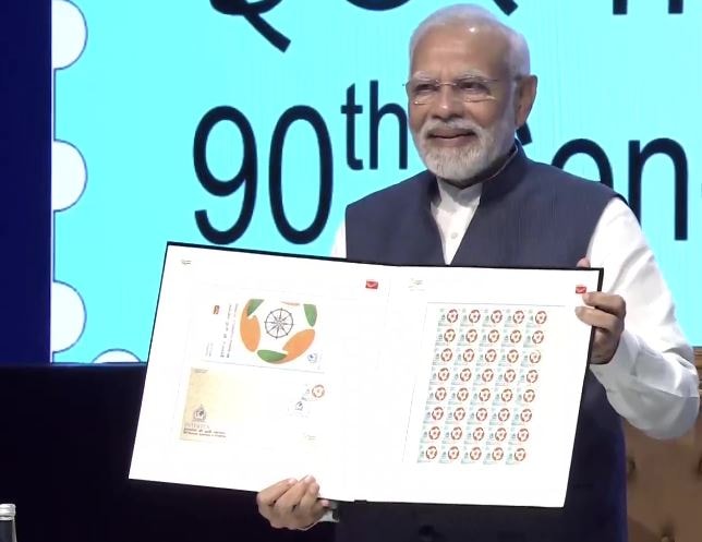 Prime Minister Narendra Modi on Tuesday released a commemorative postal stamp(ANI)