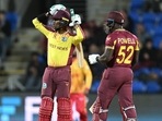 Akeal Hosein reacts to Rovman Powell's massive six.(Twitter) Akeal Hosein reacts to Rovman Powell's massive six.(Twitter)
