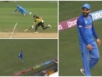 Virat Kohli took a one-handed screamer and executed a brilliant run-out in the warm-up match against Australia(Twitter) Virat Kohli took a one-handed screamer and executed a brilliant run-out in the warm-up match against Australia(Twitter)