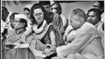 06 April 1998 - Congress President Sonia Gandhi having a discussion with party’s Vice President Jitendra Prasada at the AICC session at Siri Fort Auditorium in New Delhi. 06 April 1998 - Congress President Sonia Gandhi having a discussion with party’s Vice President Jitendra Prasada at the AICC session at Siri Fort Auditorium in New Delhi.