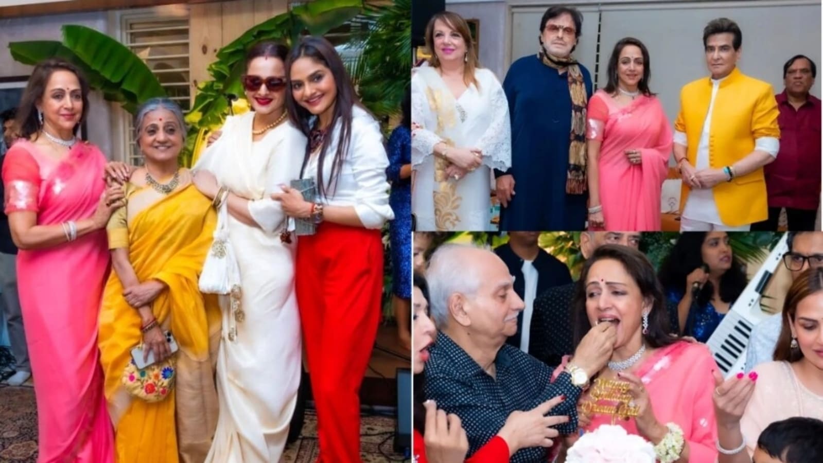 Inside Hema Malini’s birthday with Rekha, Jeetendra, Madhoo, Sanjay Khan. See pics as she celebrates with cake, flowers