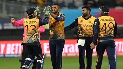 Stunned by Namibia in their tournament opener, Sri Lanka bounced back strongly to beat UAE by 79 runs in a first round Group A game. (AFP) Stunned by Namibia in their tournament opener, Sri Lanka bounced back strongly to beat UAE by 79 runs in a first round Group A game. (AFP)