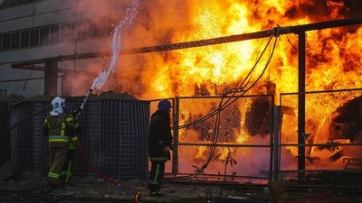Russia-Ukraine War: Firefighters work to put out a fire in a thermal power plant, damaged by a Russian missile strike in Kyiv, Ukraine. (Reuters)